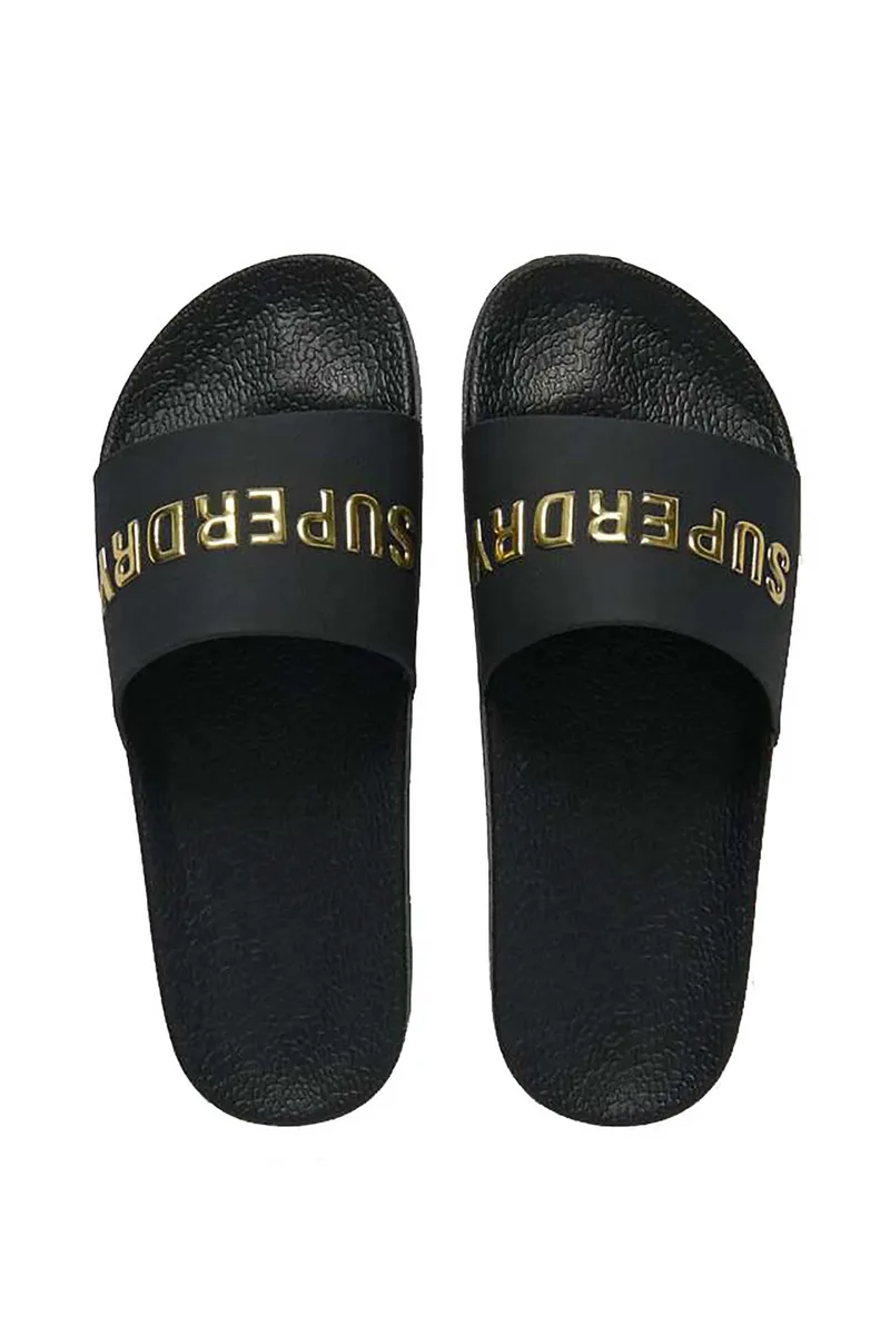 Superdry γυναικείες σαγιονάρες με μεταλλικό λογότυπο - WF310257A Μαύρο - Χρυσό