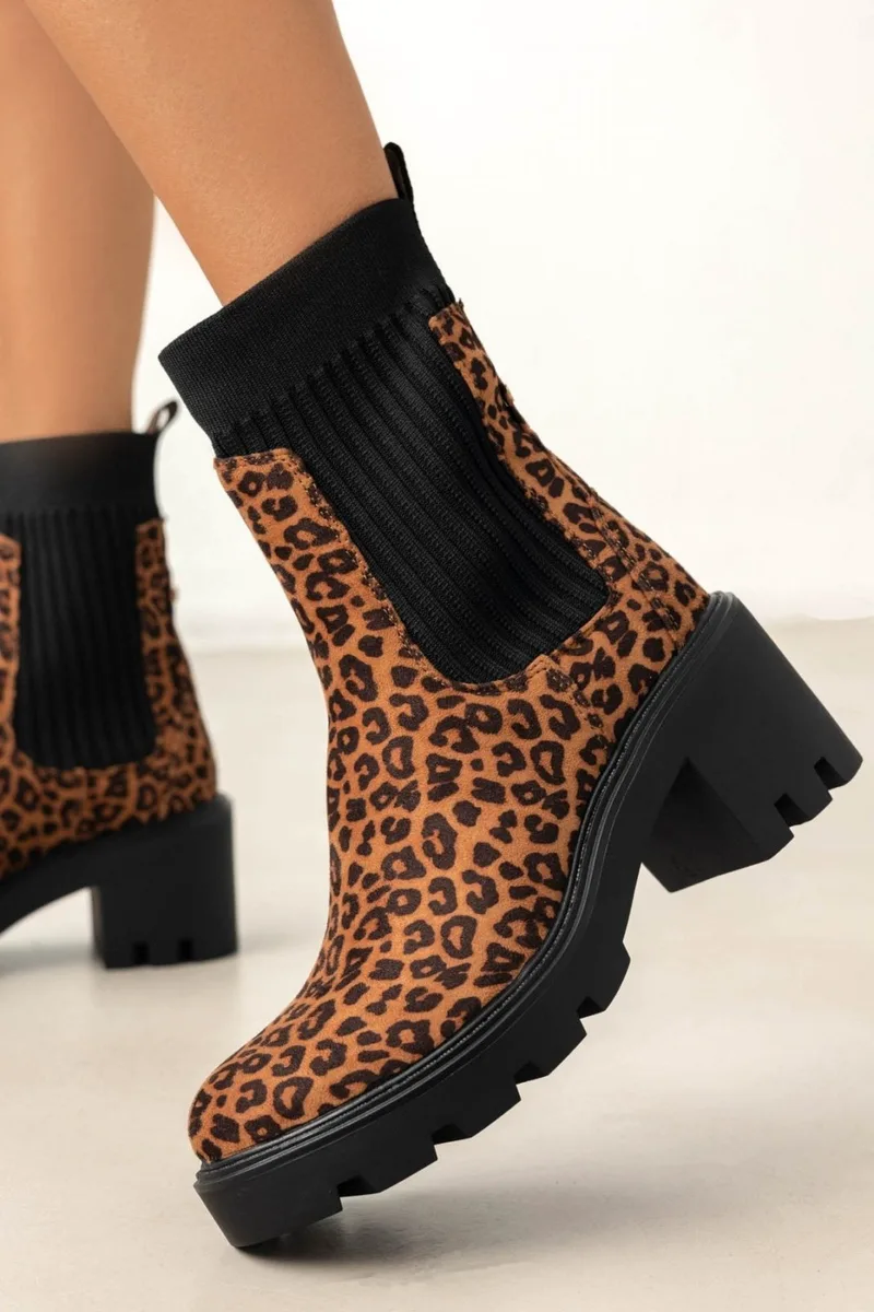 ERYNN Sock Ankle Boots Chunky Heel - M-633-1 - Leopard