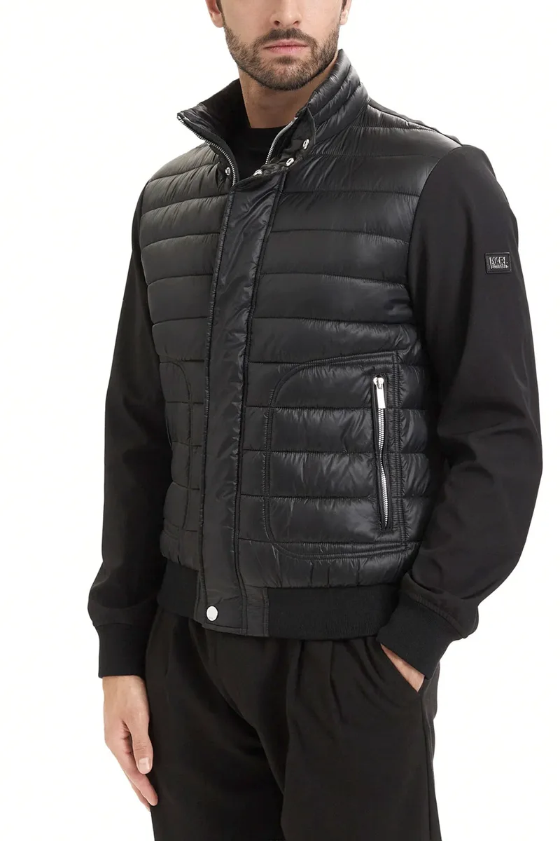 KARL LAGERFELD ΜΠΟΥΦΑΝ ΦΟΥΣΚΩΤΟ LOGO SLEEVES LOGO ZIP POCKETS ΜΑΥΡΟ