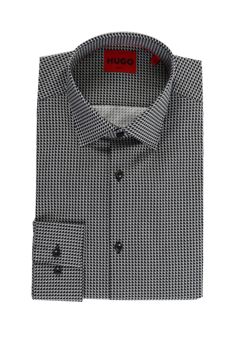 HUGO ΠΟΥΚΑΜΙΣΟ ΜΙΚΡΟΣΧΕΔΙΟ SLIM FIT KENNO ΜΑΥΡΟ-ΛΕΥΚΟ