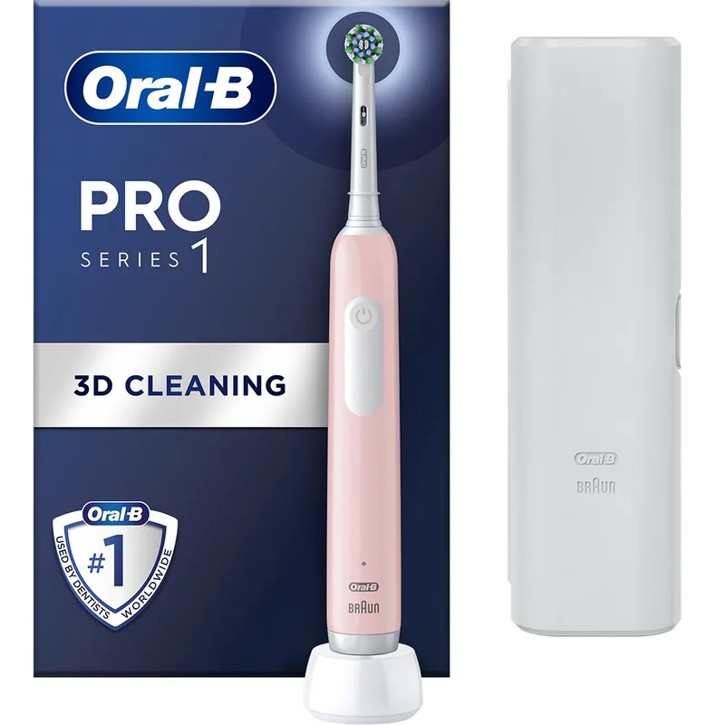 Oral-B Pro Series 1 Electric Toothbrush with Travel Case Ηλεκτρική Οδοντόβουρτσα με Χρονοδιακόπτη & Θήκη Ταξιδίου 1 Τεμάχιο - Ροζ