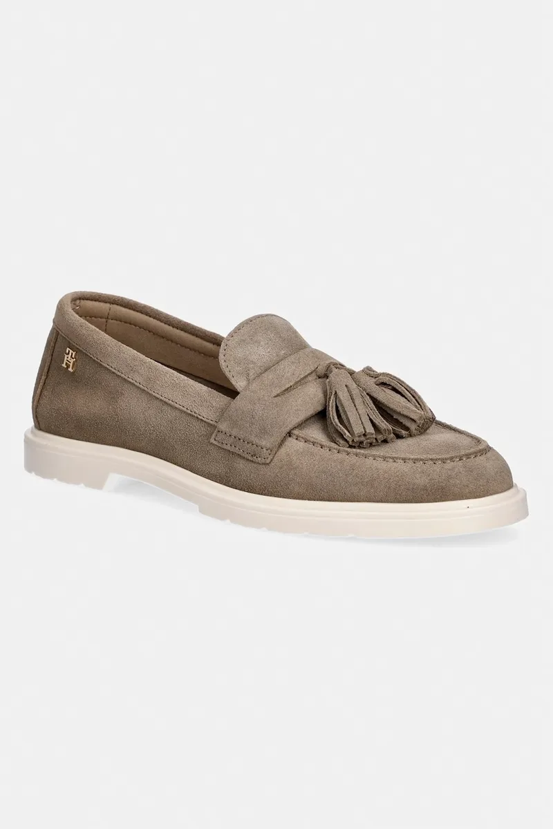 Tommy Hilfiger μοκασίνια γυναικεία σουέτ LIGHT SUEDE TASSEL LOAFER