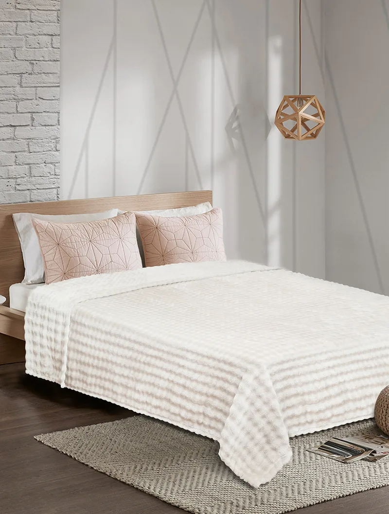 Κουβέρτα Fleece Μονή Madi Puffella Εκρού 160x220