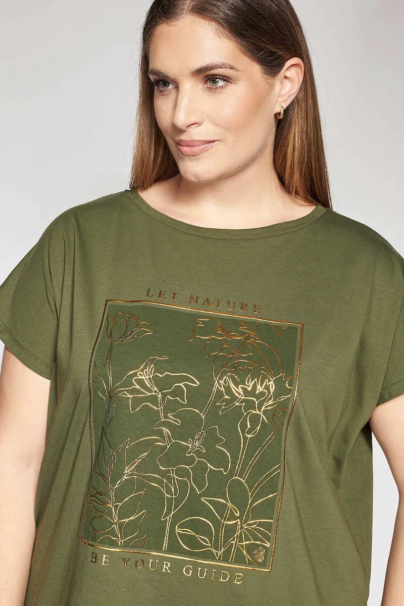 Βαμβακερό t-shirt με χρυσό τύπωμα nature