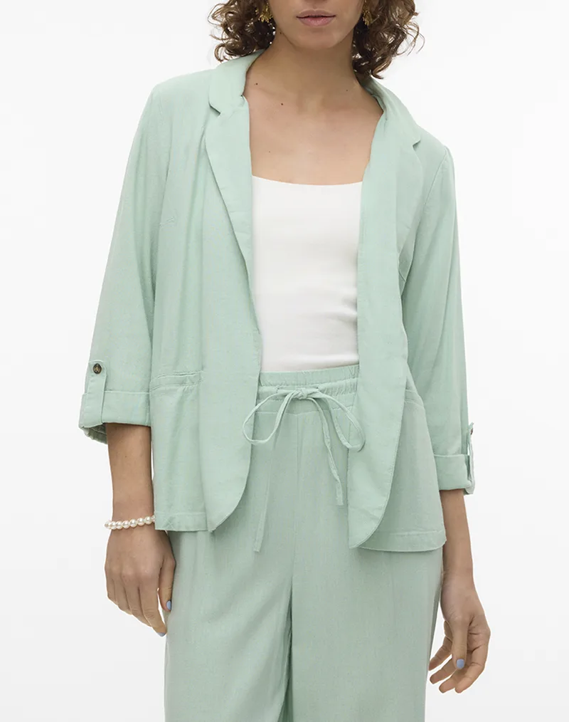 VERO MODA VMJESMILO 3/4 LOOSE BLAZER WVN NOOS 10279700-Silt Green LightGreen