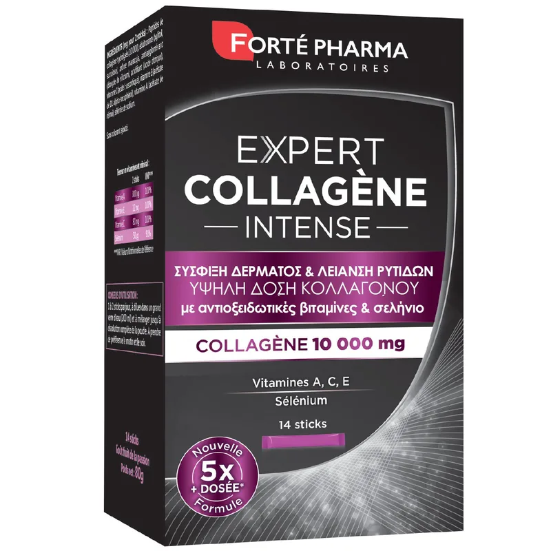 Forte Pharma Expert Collagene Intense Συμπλήρωμα Διατροφής σε Σκόνη για Σύσφιξη Δέρματος, Λείανση Ρυτίδων με Κολλαγόνο & Βιταμίνες 14 Sticks