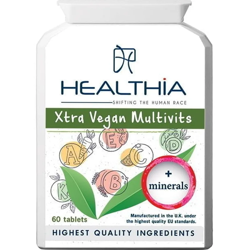 Healthia Xtra Vegan Multivits Συμπλήρωμα Διατροφής Φόρμουλας Πολυβιταμινών & Μετάλλων Ειδικά Προσαρμοσμένης για την Κάλυψη των Διατροφικών Αναγκών Χορτοφάγων & Vegan για Ενέργεια, Τόνωση & Ισχυρό Ανοσοποιητικό 60tabs