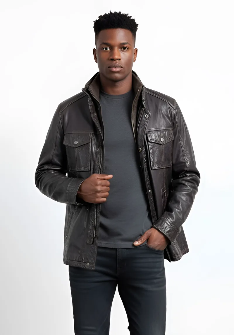 Milestone Δερμάτινο Jacket της σειράς Enke - 231046 20047 29 Dark Brown