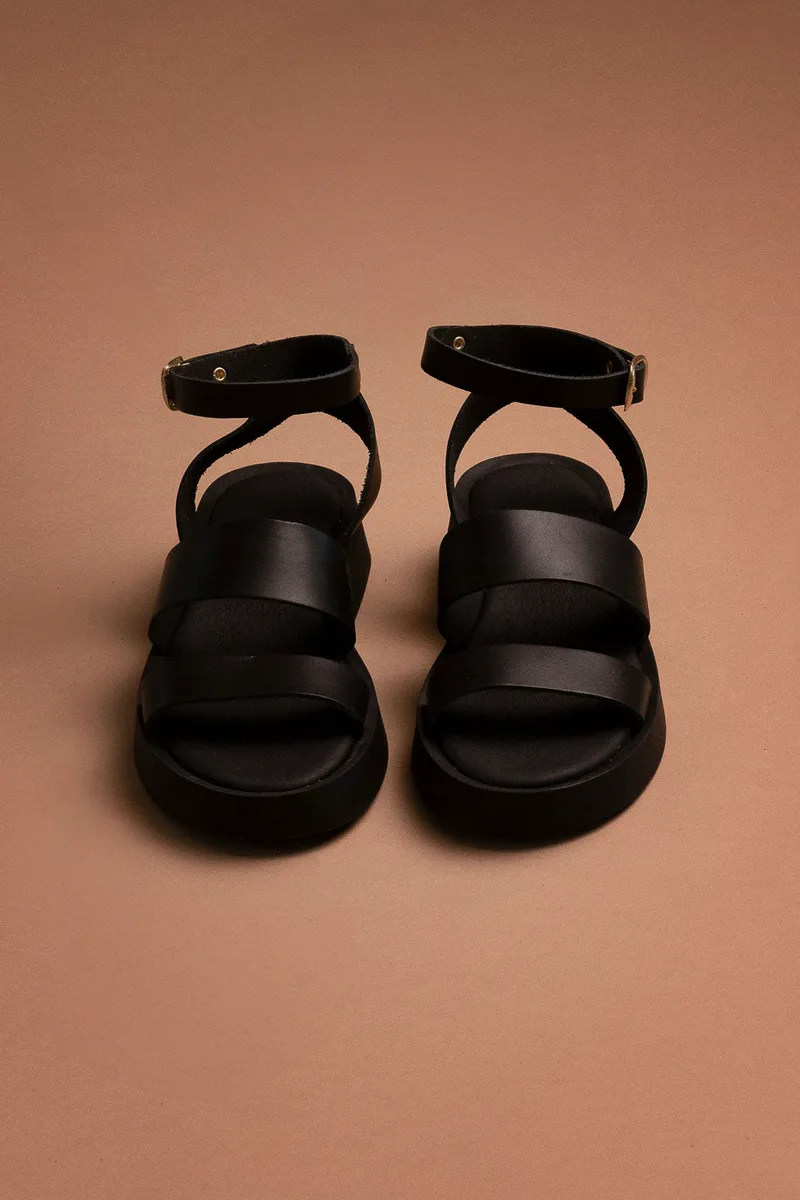 Estil Leather Flatform Sandals - Π-125 - Black