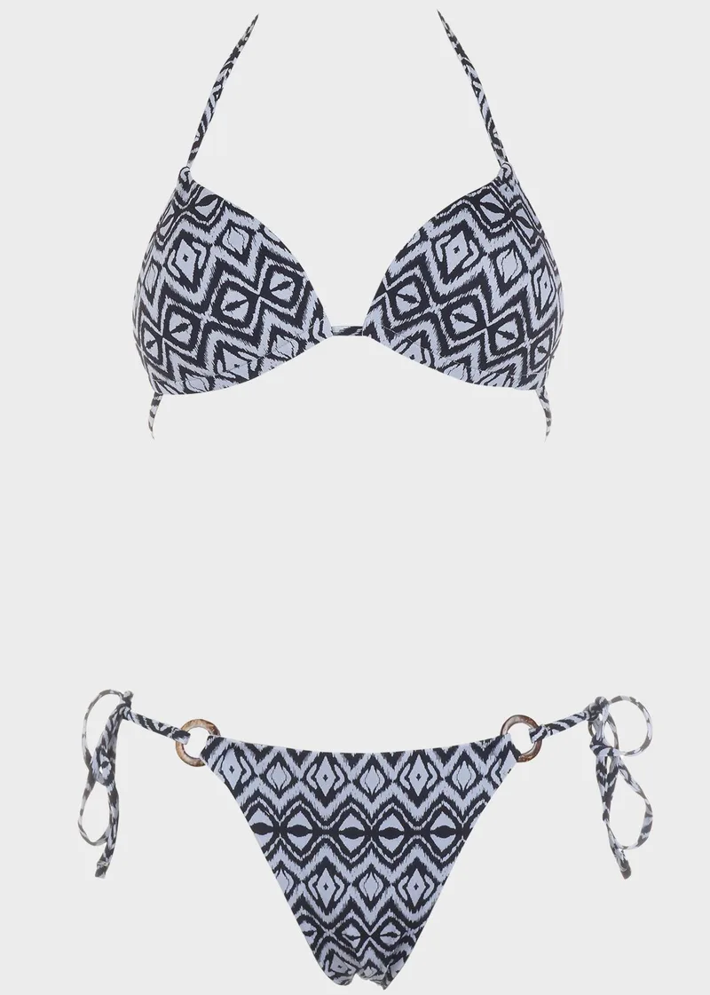 Σετ μπικίνι τριγωνάκι push up all print.Kαλύπτει B Cup ΓΚΡΙ