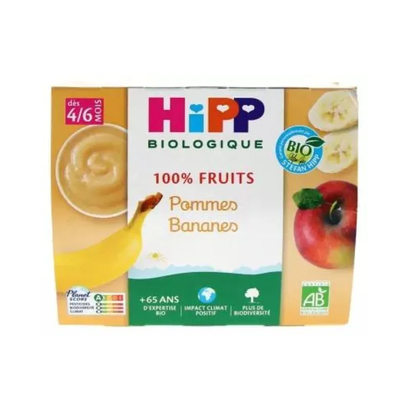Hipp 100% Fruit - Apples Bananas - From 4/6 Months - ORGANIC 4X100G