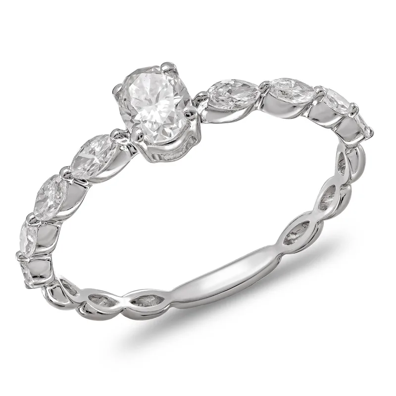 Diamond Group Μονόπετρο Δαχτυλίδι με Διαμάντια Brilliant από Λευκό Χρυσό 18 Καρατίων DDX773
