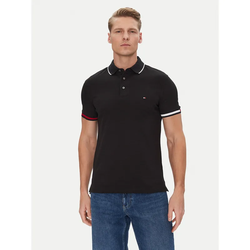 Tommy Hilfiger Polo Flag Cuff MW0MW38458 Μαύρο Slim Fit