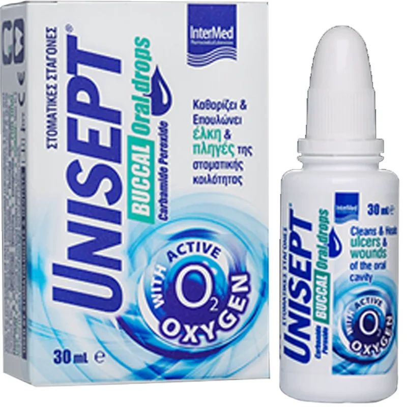 Intermed Unisept Buccal Oral Drops Στοματικές Σταγόνες για Καθαρισμό, Επούλωση & Ανακούφιση Ελκών & Πληγών 30ml