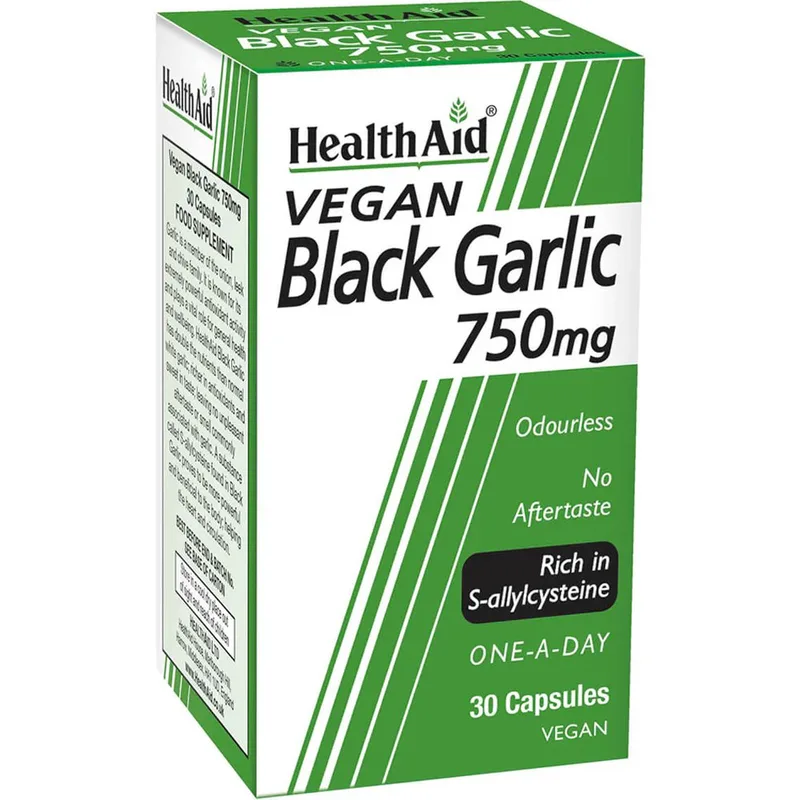 Health Aid Black Garlic 750mg Συμπλήρωμα Διατροφής Εκχυλίσματος Μαύρου Σκόρδου για την Καλή Υγεία του Καρδιαγγειακού Συστήματος με Ισχυρές Αντιοξειδωτικές & Αντιμικροβιακές Ιδιότητες Χωρίς Επίγευση 30caps