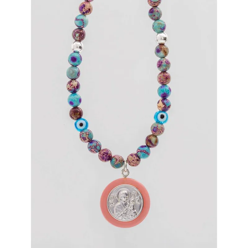 Φυλαχτό Αυτοκινήτου Ασήμι 925 με Παναγία, Imperial Jasper & Ματάκι – Κοσμήματα Κουμιάν