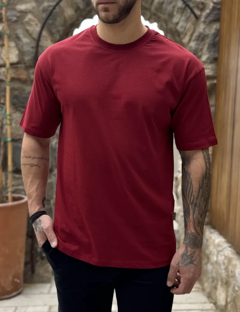 Ανδρική βαμβακερή κόκκινη κοντομάνικη Oversized μπλούζα KEF2622K