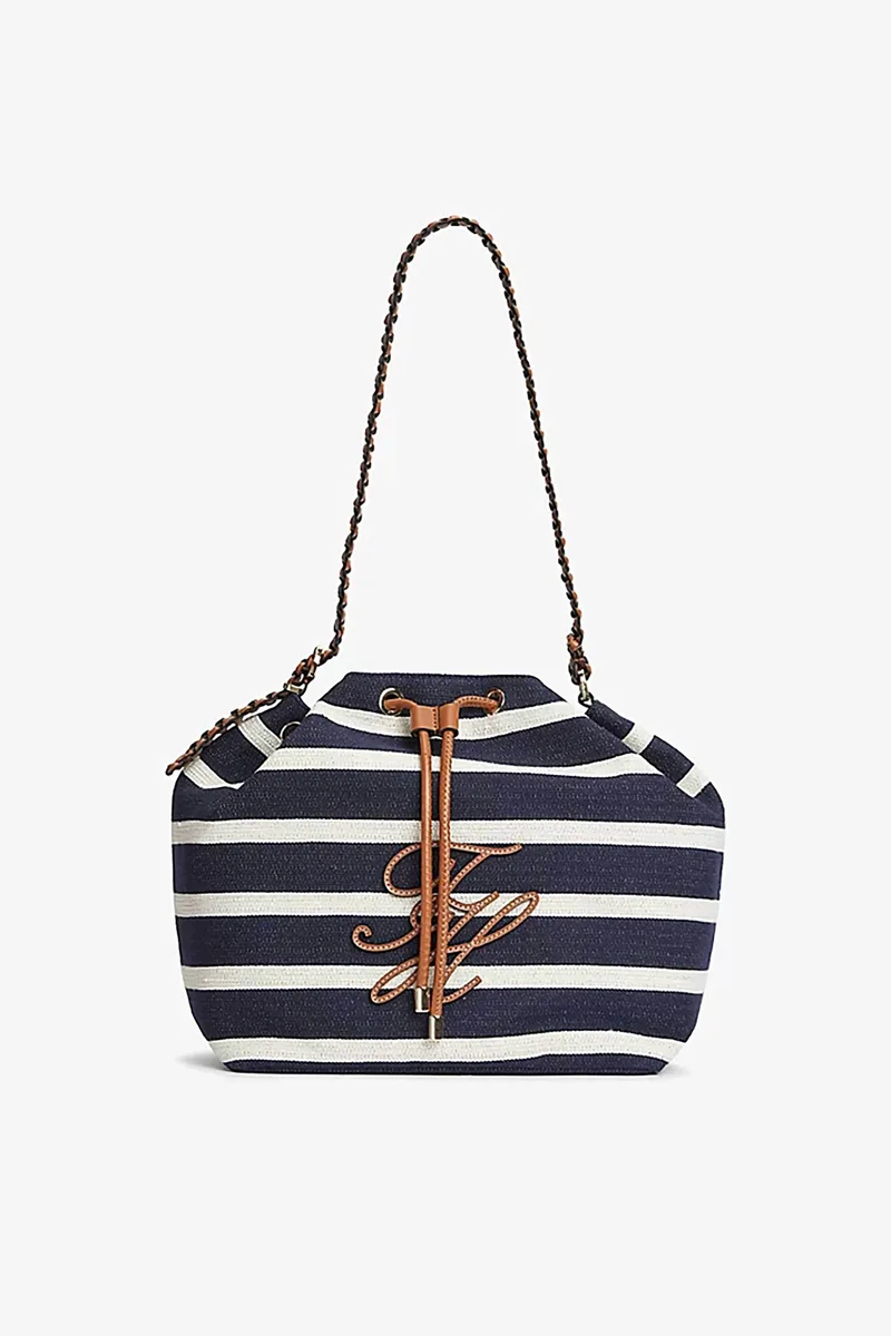 Tommy Hilfiger γυναικεία τσάντα bucket με κεντημένο λογότυπο και ριγέ σχέδιο "TH Elev" - AW0AW18401 Σκούρο Μπλε