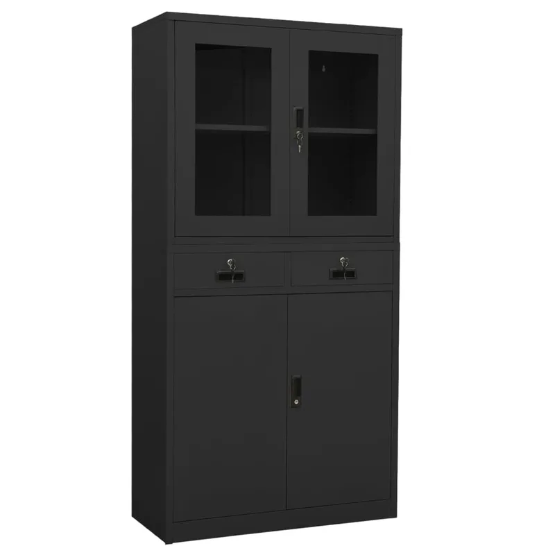 vidaXL Ντουλάπα Γραφείου Ανθρακί 90 x 40 x 180 εκ Ατσάλι/Ψημένο Γυαλί