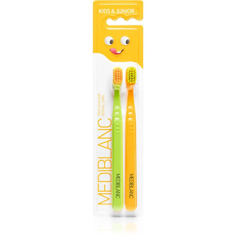 MEDIBLANC KIDS & JUNIOR Ultra Soft οδοντόβουρτσα για παιδιά ύπερ-μαλακό Green, Πορτοκαλί 2 τμχ