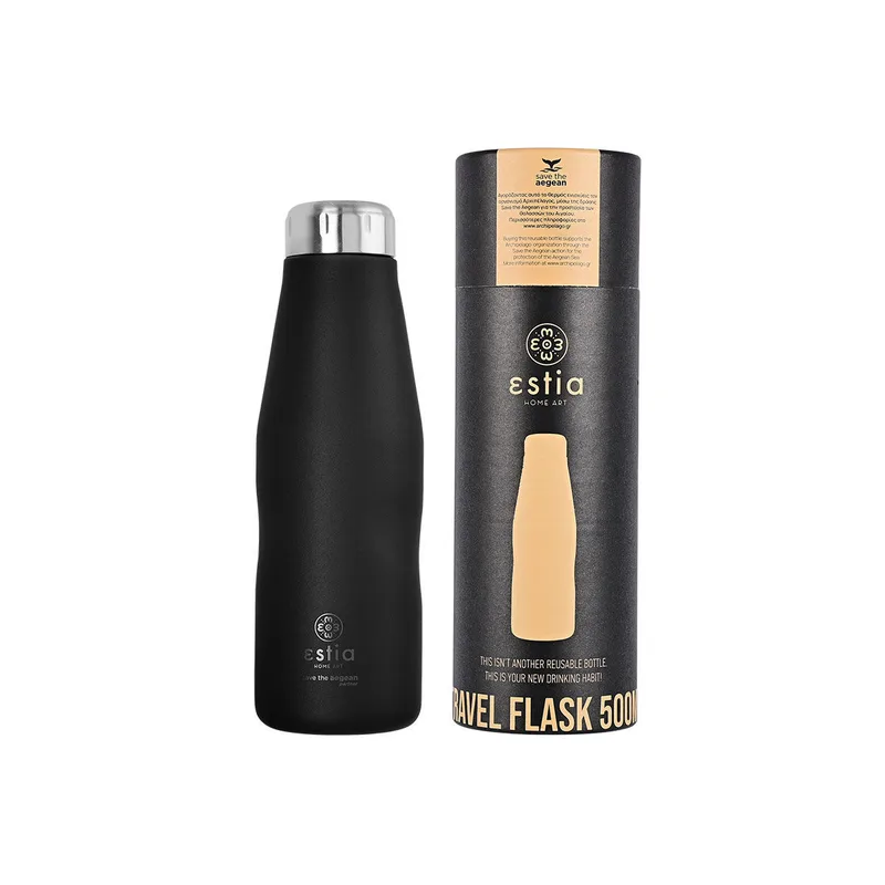 ΘΕΡΜΟΣ TRAVEL FLASK SAVE THE AEGEAN 500ml MATTE BLACK 01-7799, ESTIA