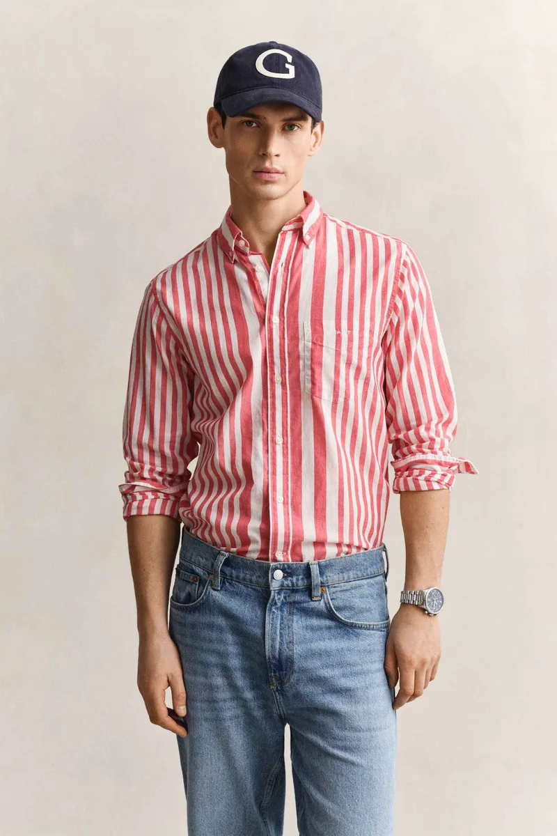 Gant ανδρικό πουκάμισο button down με ριγέ σχέδιο και τσέπη με λογότυπο Regular Fit - 3260063 Κοραλί