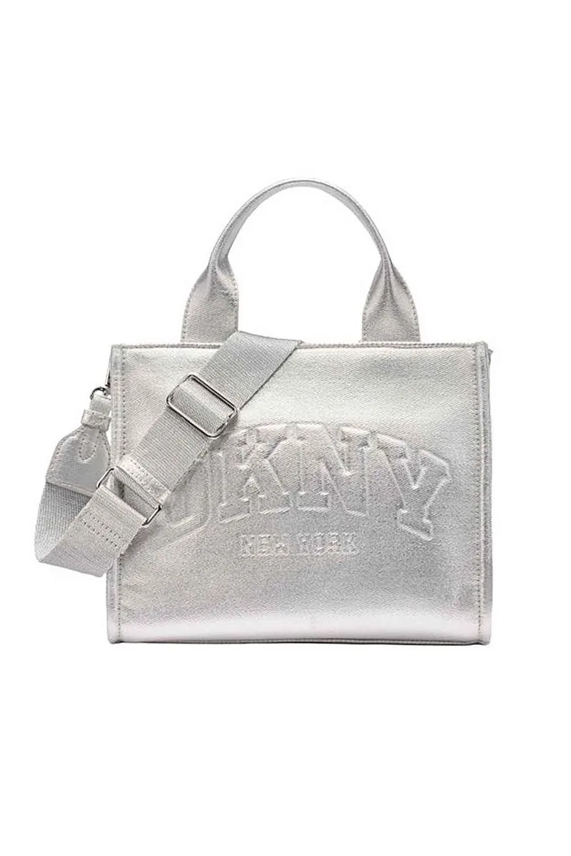 DKNY γυναικεία τσάντα tote με ανάγλυφο λογότυπο "Nicole" - R54ADC80 Ασημί