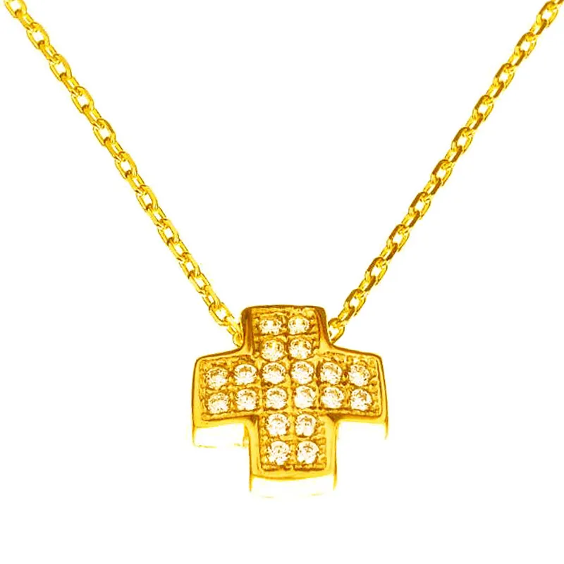 Σταυρός μικρός Χρυσός κ14 με άσπρα zircon Gatsa ΣΤ2700