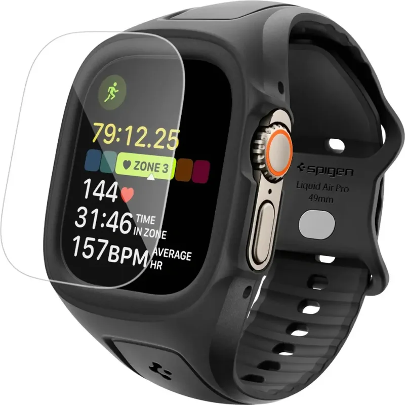 Θήκη & Tempered Glass Apple Watch Ultra 3 / Ultra 2 / Ultra 1 49mm Spigen Liquid Air Pro & Screen Protector Σετ Unibody με Λουράκι - Black (ACS11416)