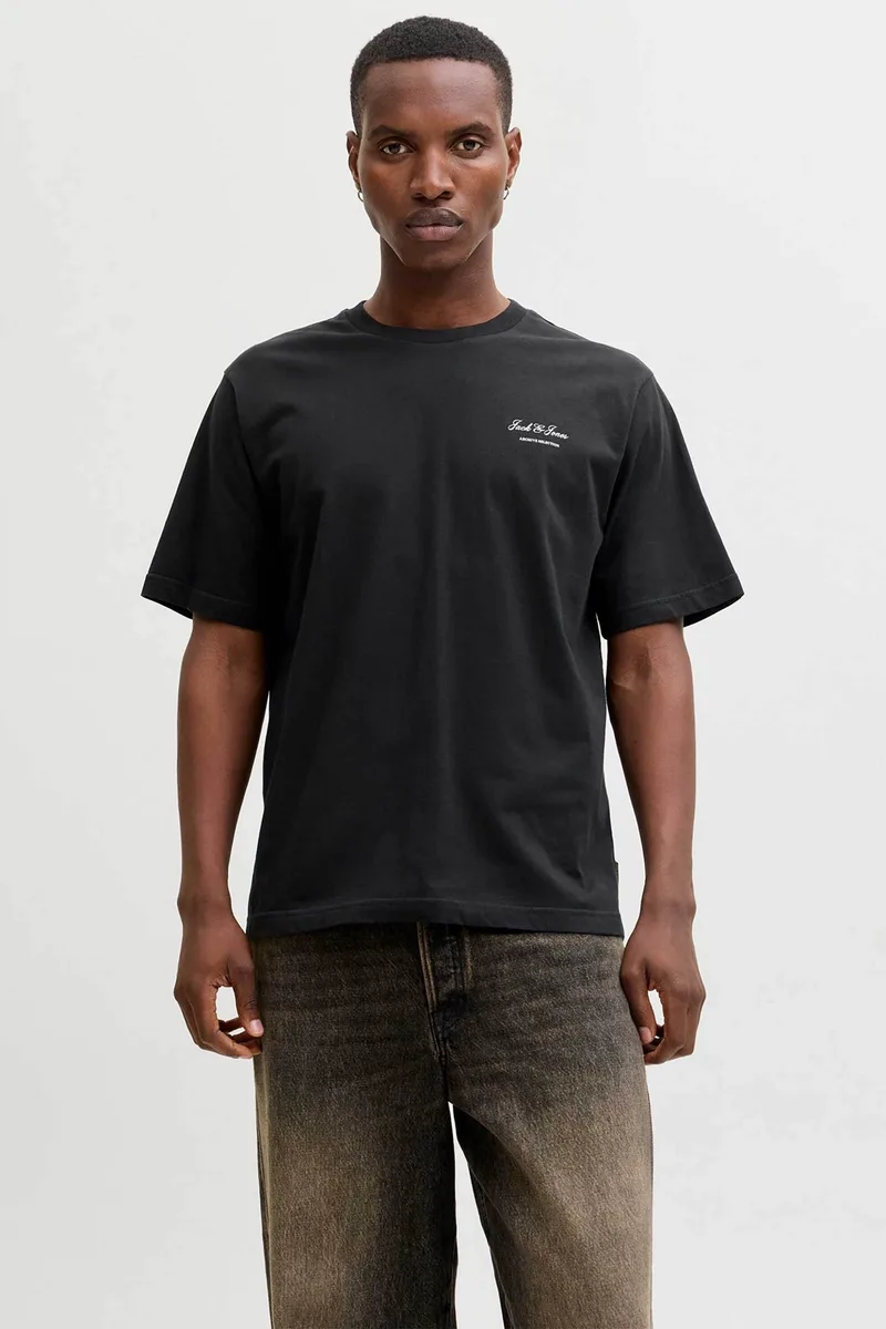 JACK & JONES ανδρικό T-shirt μονόχρωμο με logo print Regular Fit - 12287990 Μαύρο