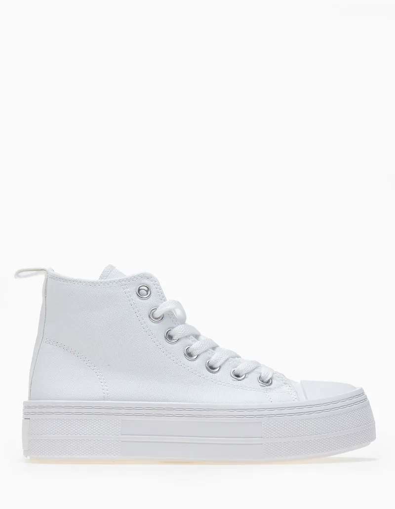Γυναικεία sneakers μποτάκια, δίσολα, υφασμάτινα - Λευκό