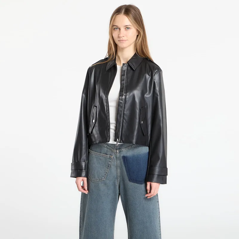 Μπουφάν Calvin Klein Jeans Leather Moto Jacket Black M