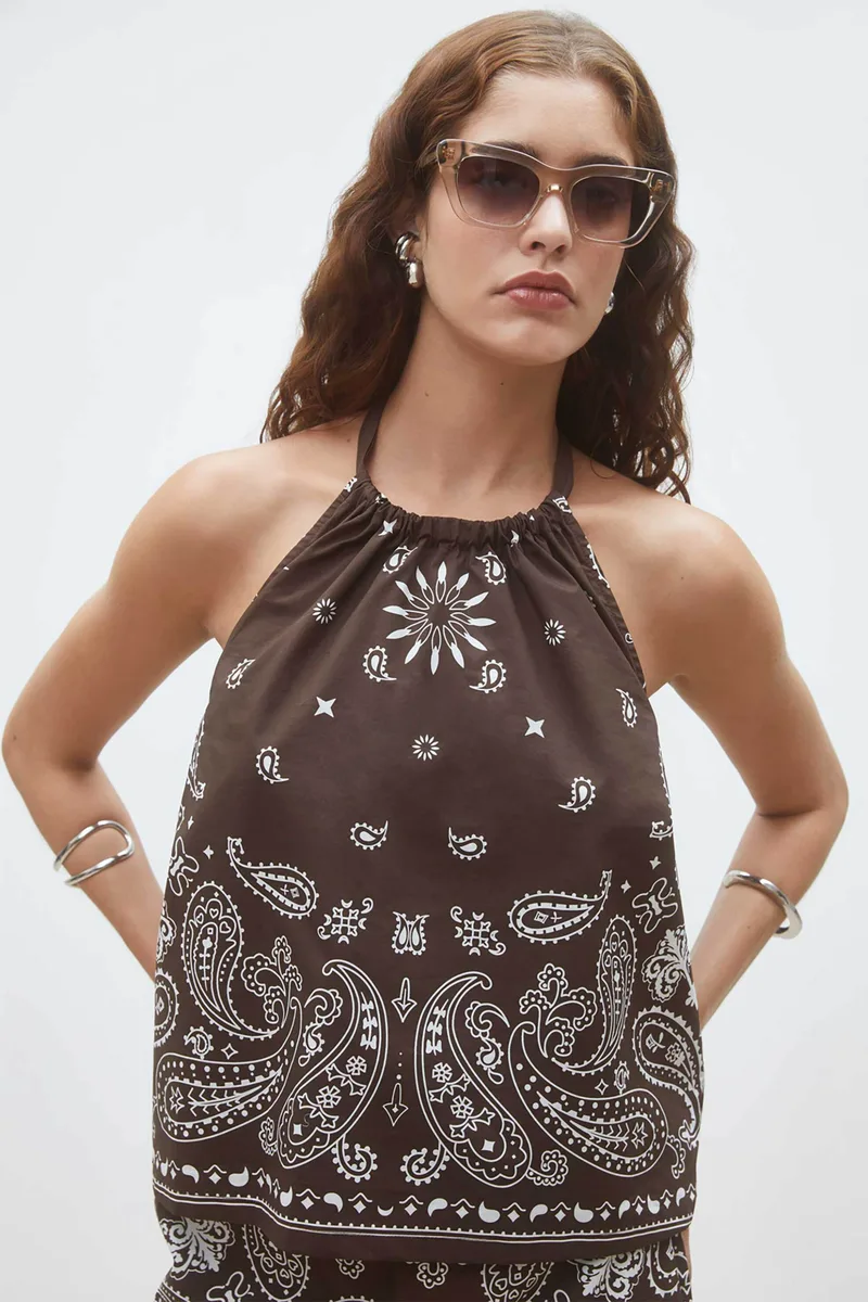 Suncoo Paris γυναικείο τοπ με bandana print "Looka" - C07101E26 Καφέ