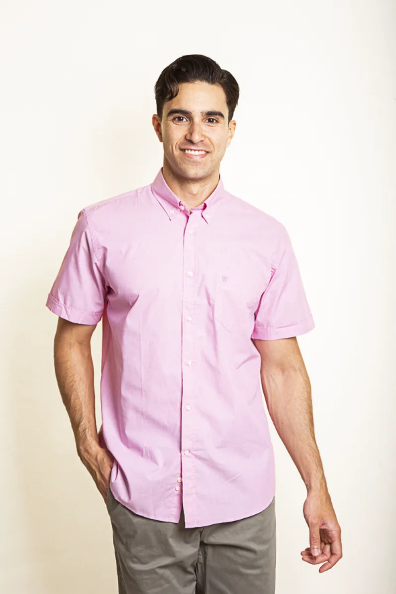 The Bostonians ανδρικό κοντομάνικο πουκάμισο button down Regular Fit "Fil A Fil" - BAP0000 Ροζ