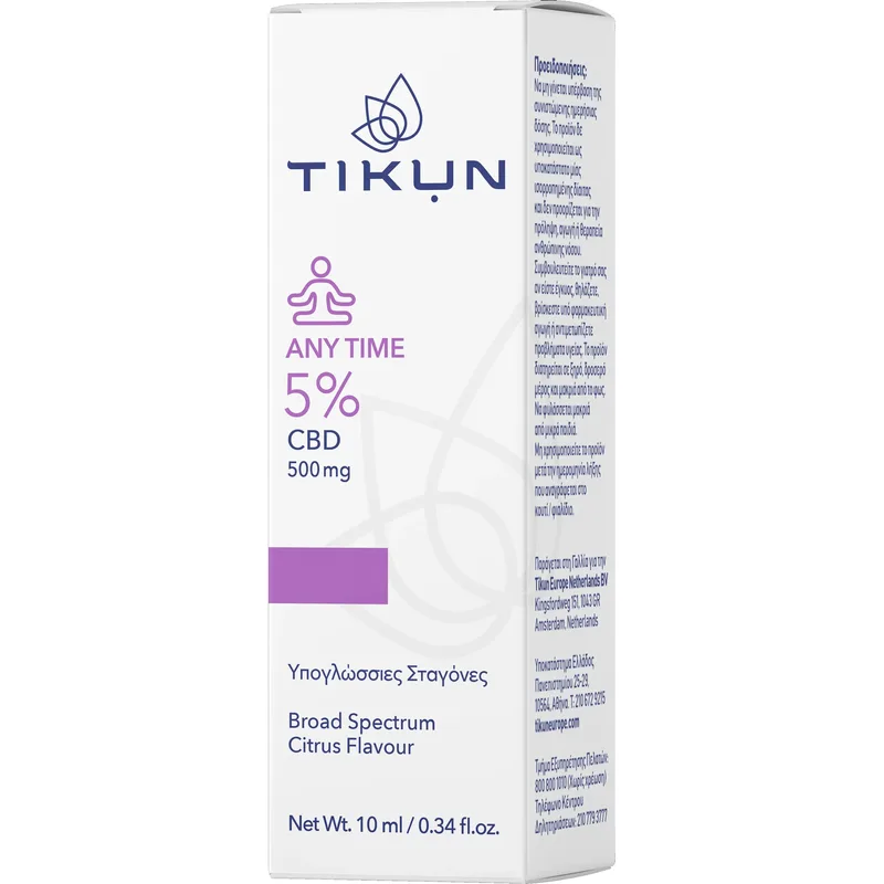 Tikun Any Time 5% CBD Υπογλώσσιες Σταγόνες Κανναβιδιόλης για Ευεξία & Αντιμετώπιση του Άγχους 10ml