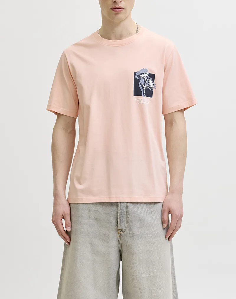 JACK&JONES JORMONTAUK CHESTIE TEE SS CREW NECK FST 12297889-Peach Melba LightPink