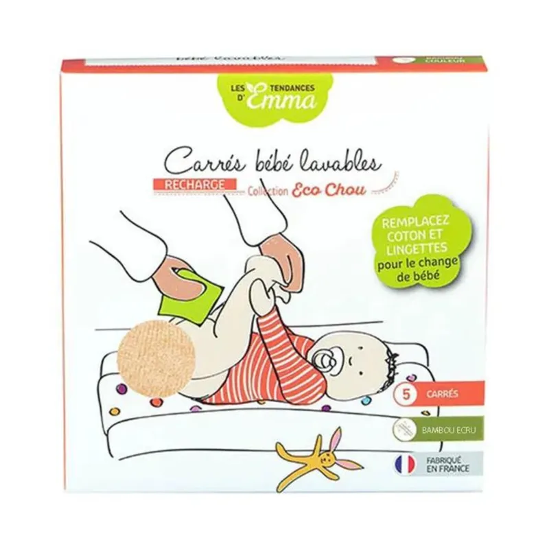 Les Tendances D'Emma Squares Bebe Washable Bamboo Ecru X5 Eco Chou