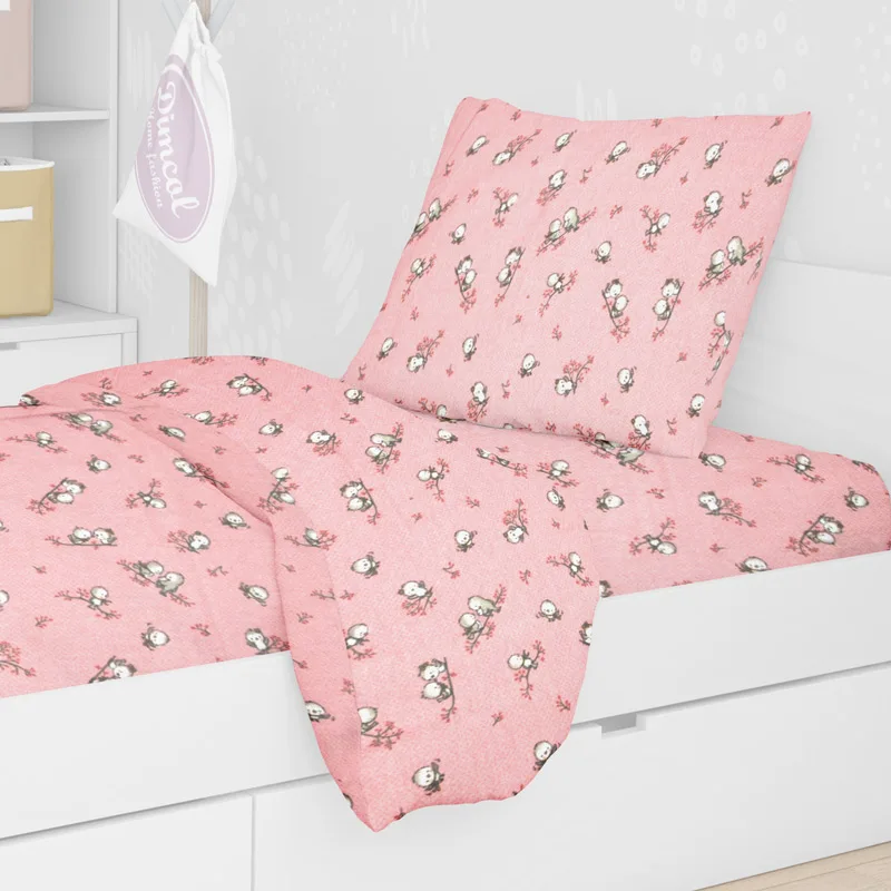 Φανελένια Παπλωματοθήκη Μονή 160x240 Dimcol Birds 15 Ροζ 160x240