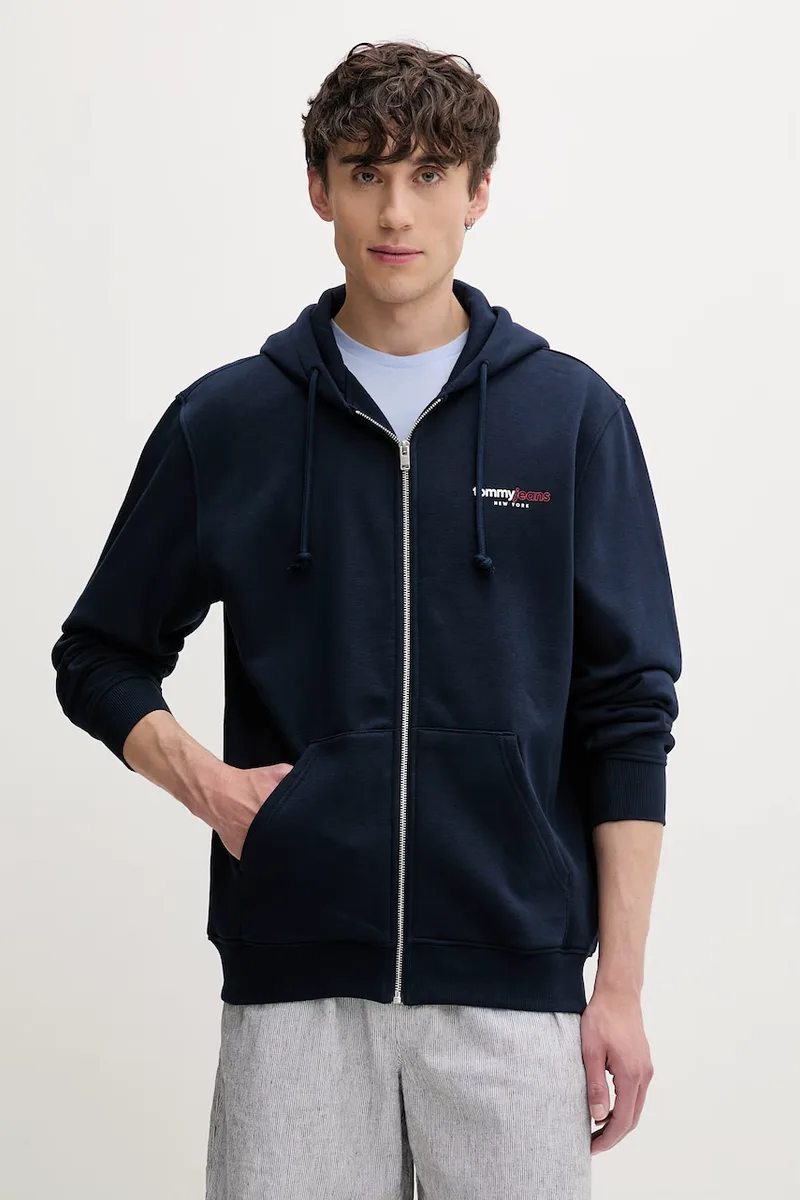 Tommy Jeans μπλούζα με κουκούλα και κουμπιά ανδρική με βαμβάκι
