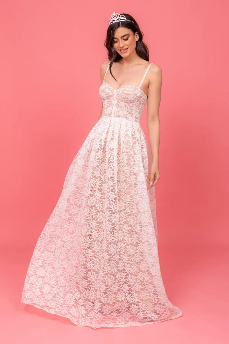 ΦΟΡΕΜΑ BRIDAL ΔΑΝΤΕΛΑ ΜΑΚΡΥ ΛΕΥΚΟ