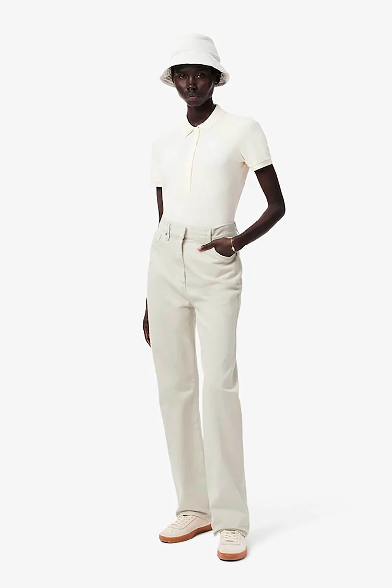 Lacoste γυναικείο ψηλόμεσο τζιν παντελόνι πεντάτσεπο Slim Fit - HF4168-00 Κρέμ