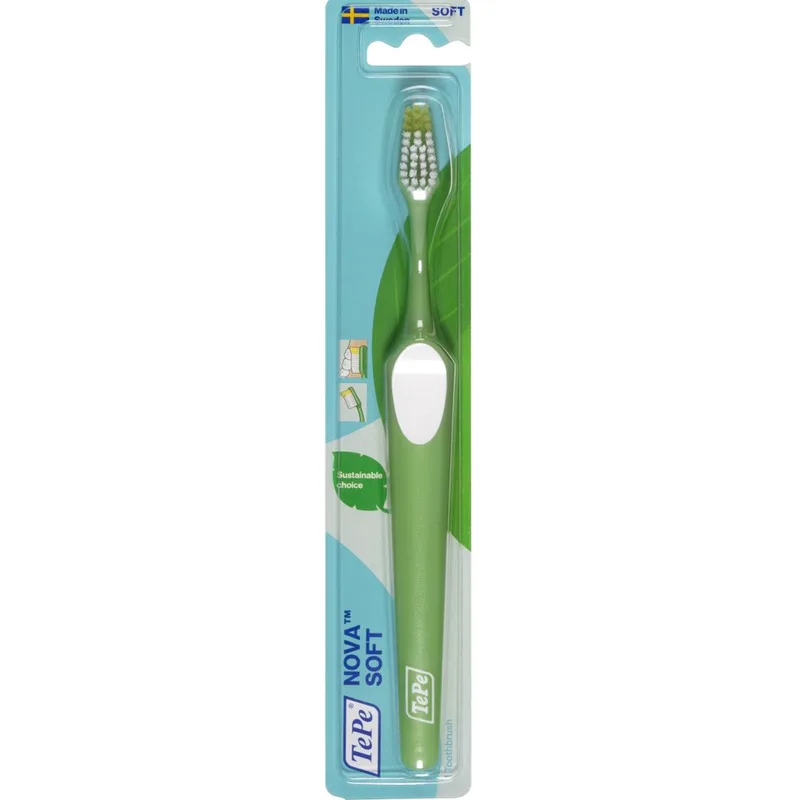 Tepe Nova Soft Toothbrush Πράσινο Μαλακή Οδοντόβουρτσα με Ειδικό Άκρο στις Ίνες που Διευκολύνει την Πρόσβαση στα Πίσω Δόντια & Στις Εσωτερικές Επιφάνειες 1 Τεμάχιο