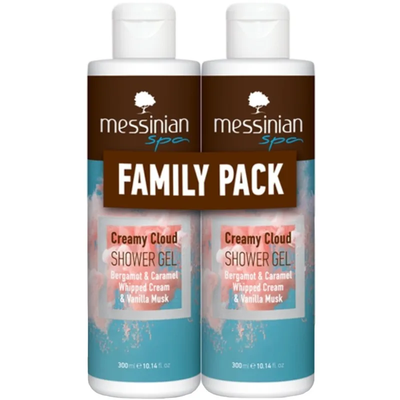 Messinian Spa Promo Creamy Cloud Bergamot, Caramel, Whipped Cream & Vanilla Musk Ενυδατικό Αφρόλουτρο με Άρωμα Περγαμόντου, Καραμελωμένη Σαντιγύ & Μόσχο Βανίλιας για Καθημερινή Χρήση 600ml (2x300ml)