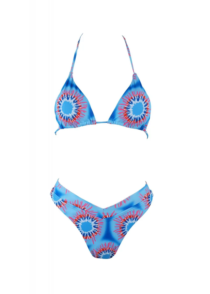 Γυναικείο set bikini all print bra τρίγωνο αποσπώμενη ενίσχυση slip brazil ψηλόμεσο ΜΠΛΕ