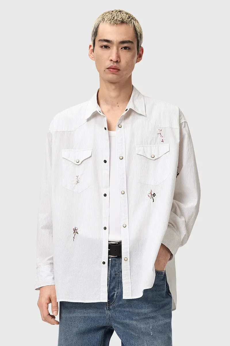 Βαμβακερό πουκάμισο AllSaints PORTMAN