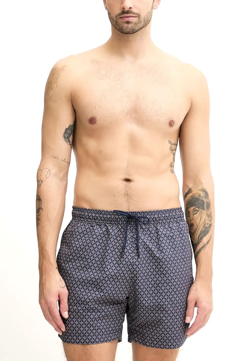 BOSS BEACHWEAR ΜΑΓΙΩ VIBE ΜΙΚΡΟΣΧΕΔΙΟ ΜΠΛΕ-ΜΠΕΖ