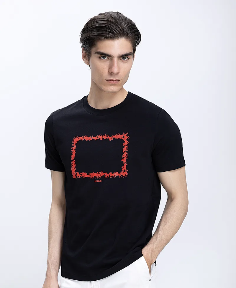 Hugo Ανδρικό T-Shirt Βαμβακερό Με Graphic Print Και Logo