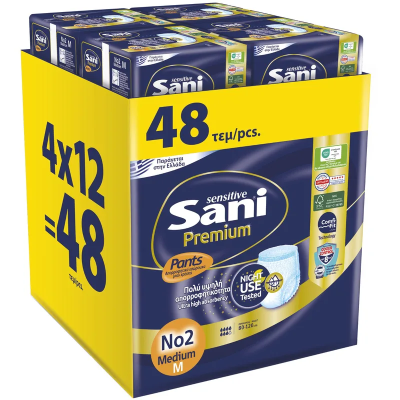 Sani Sensitive Promo Premium Pants No2 Medium Ελαστικά, Απορροφητικά Εσώρουχα Ακράτειας μιας Χρήσης 48 Τεμάχια (4x12)