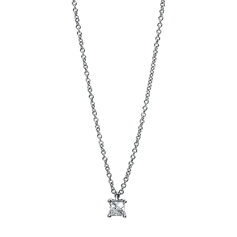 Diamond Group Κολιέ Mονόπετρο με Διαμάντια Brilliant από Λευκό Χρυσό 18 Καρατίων KL2024