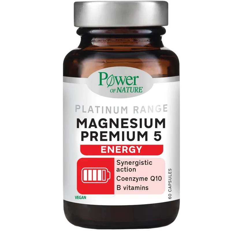 Power Health Platinum Range Magnesium Premium 5 Energy Plus Q10 & B Vitamins Συμπλήρωμα Διατροφής με Μαγνήσιο 5 Μορφών, Συνένζυμο Q10 & Βιταμίνες Β για την Καλή Λειτουργία του Νευρικού Συστήματος & Ενέργεια 60caps